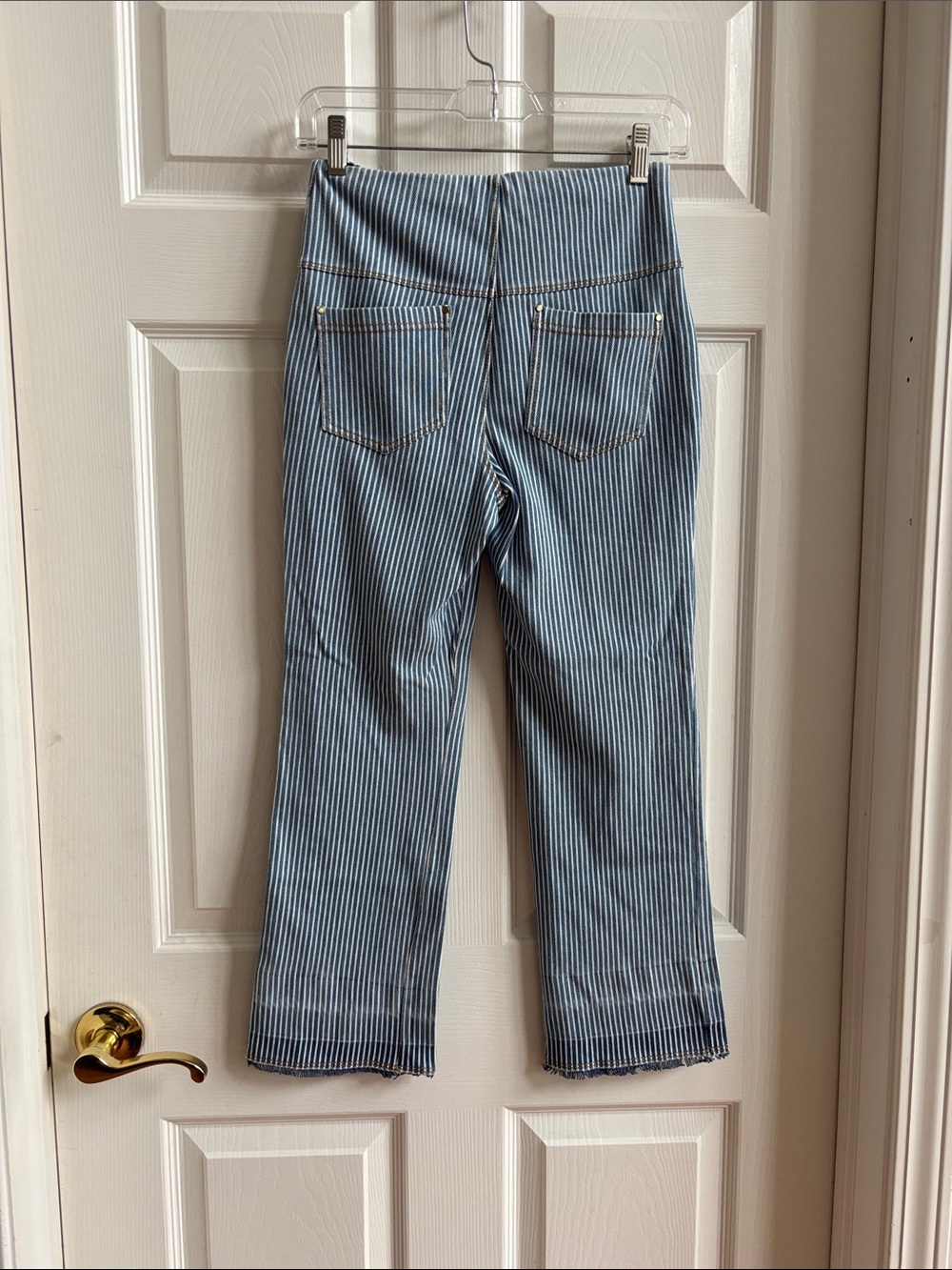Blue and White Striped Boot-Cut Pants - Picture 3 of 3